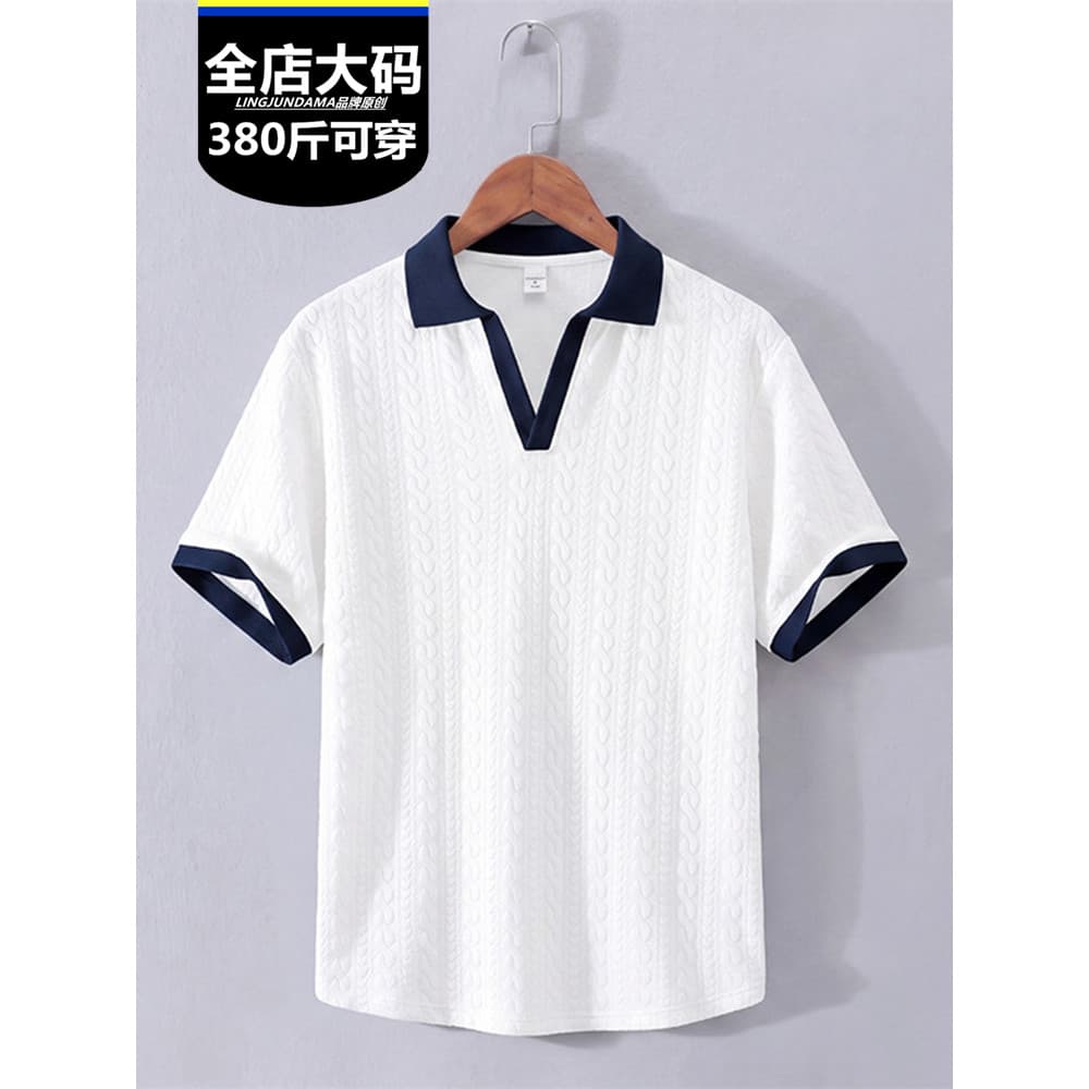 Além de gordura plus Size irmão gordo verão com decote em v camisa polo de manga curta versão solta mais magro olhar sim