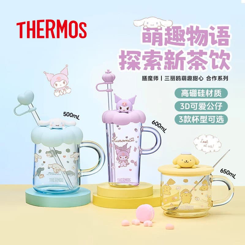 Garrafa térmica Sanrio série alto borosilicato copo de vidro resistente ao calor com tampa copo de leite copo de palha x