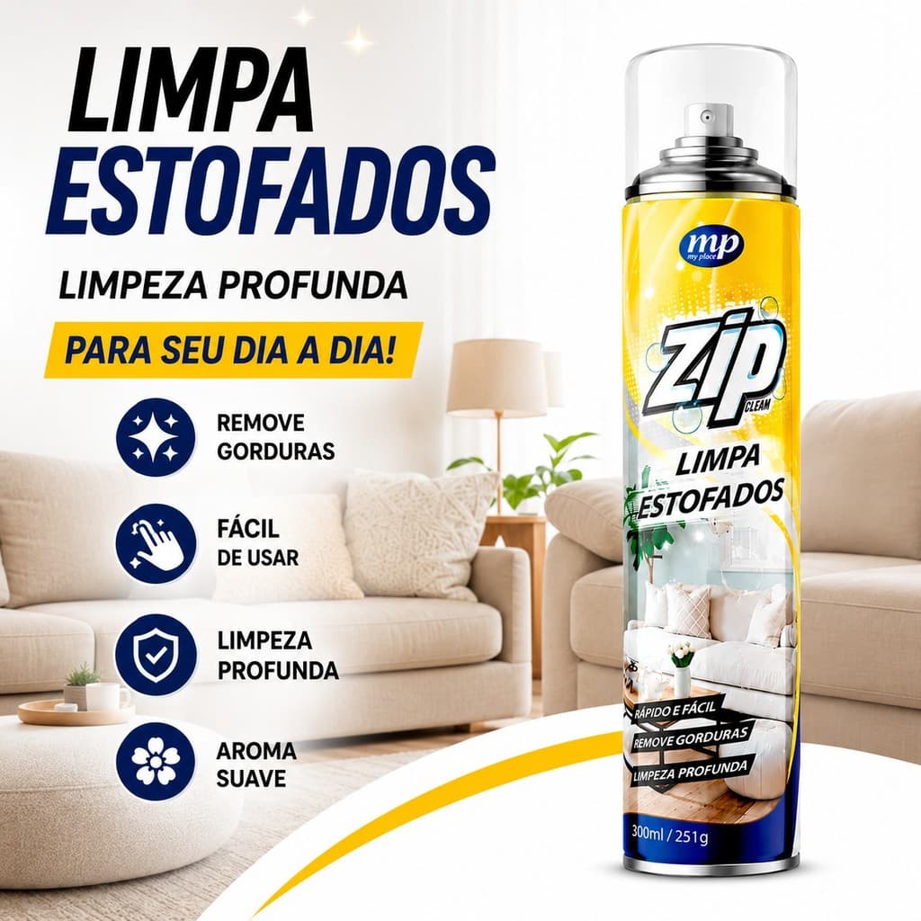 Espuma Spray Zip Clean 300ml Limpa a Seco Sofá Estofado Banco Limpeza Profunda