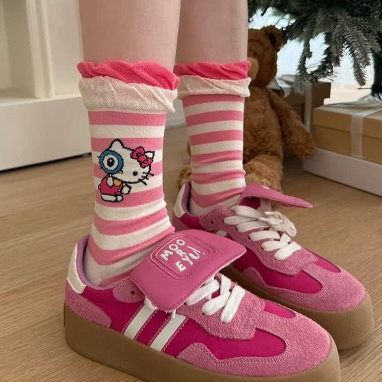 Série Rosa!Molho de gatinho My Early Spring ~ Pink Girl's Heart é fofo, meias hellokitty Bom arroz