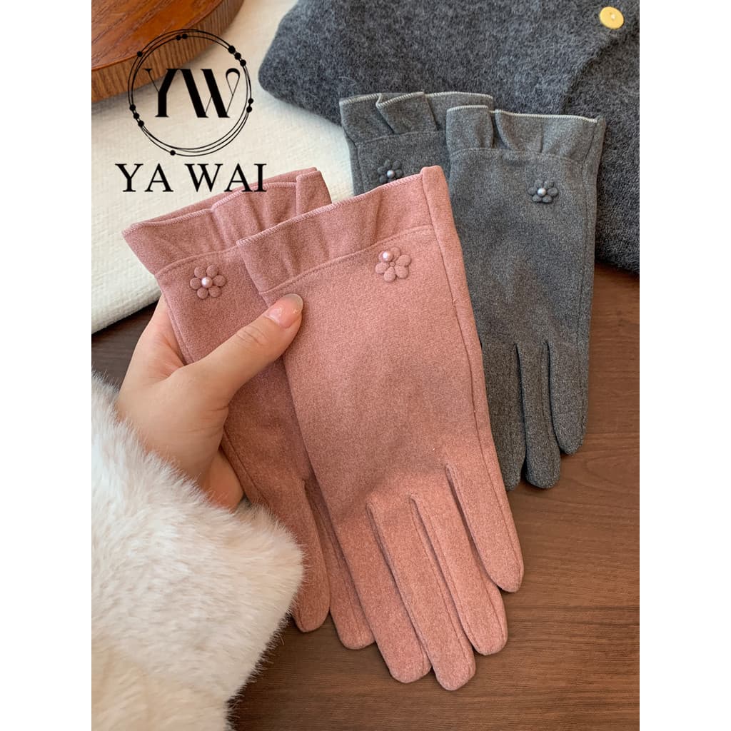 Luvas quentes femininas inverno outono inverno versão coreana versão fina cor sólida elástica equitação veículo elétrico