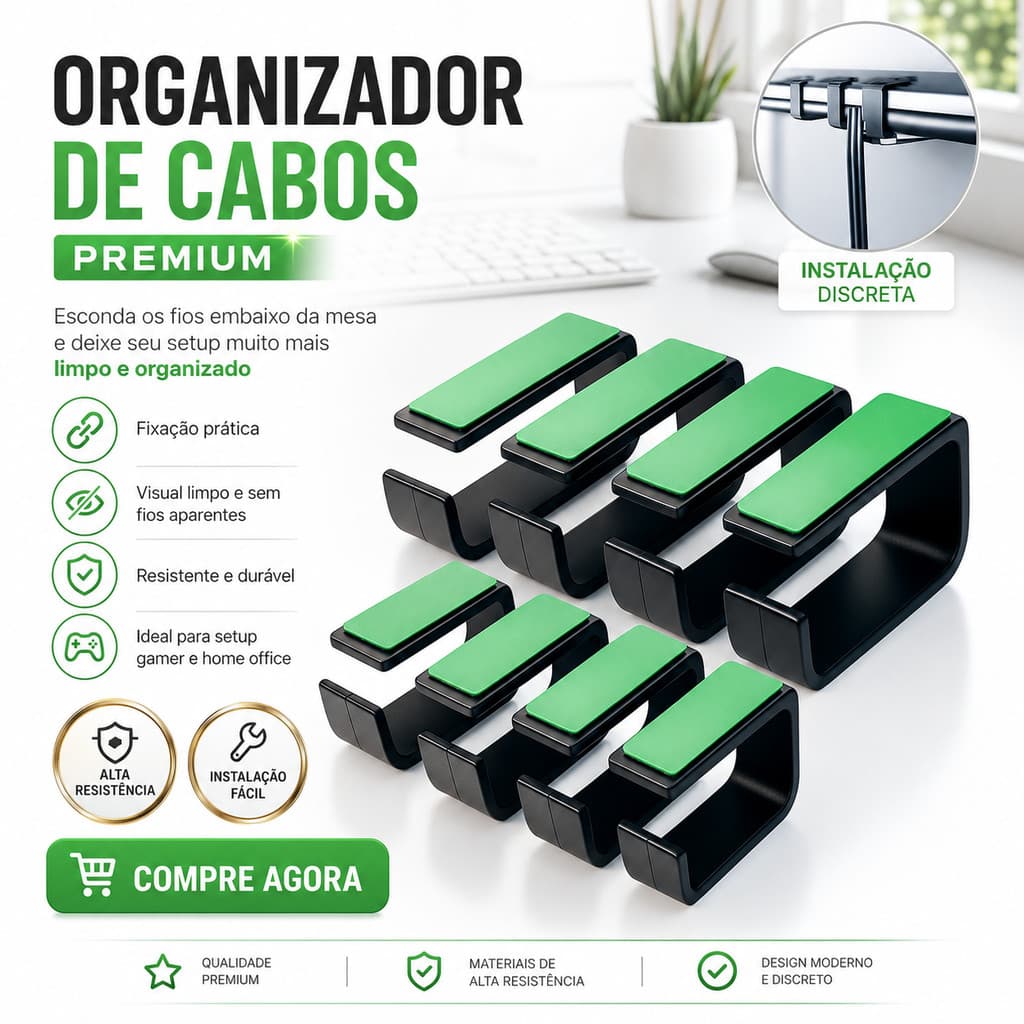 Organizador De Cabos para Esconder Fios Embaixo de Mesa Setup Gamer Resistente Organização