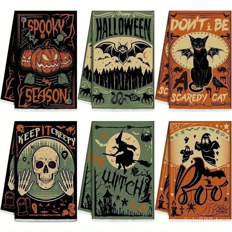 Pano de prato de Halloween, pano de microfibra, pano de limpeza festivo para mesa de cozinha, decoração DBMJ