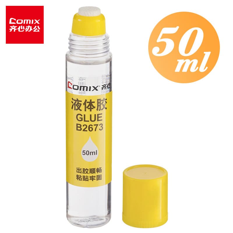 Qixin B2673 Cola Líquida para Escritório Estudante Cola Artesanal Transparente 50ml Esponja Cabeça Cola Cola Papelaria