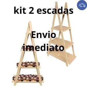 Kit 2 Escada Decorativa Escadinha Festa Mdf Cru Desmontável 4 Andares