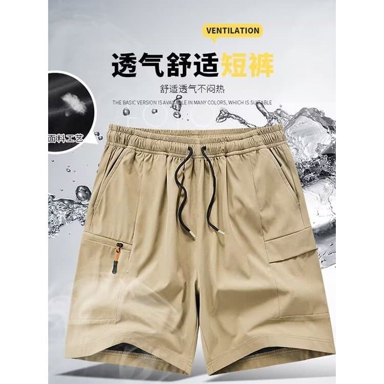 Shorts gerais masculinos verão legal respirável mais magro olhar esportes Casual bolso zíper calças grandes de seda gelo