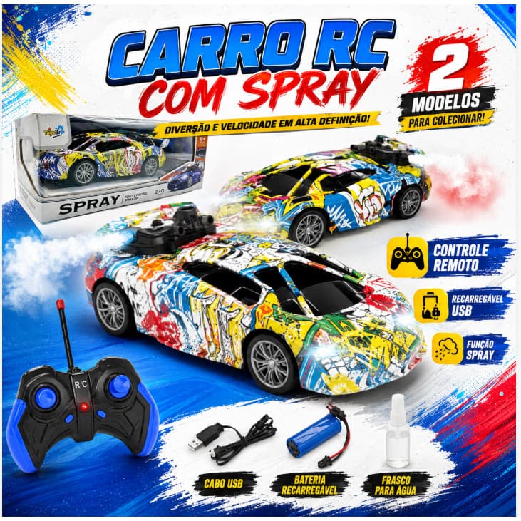 arro Controle Remoto RC 1/20 com Spray Recarregável USB Brinquedo Infantil Esportivo
