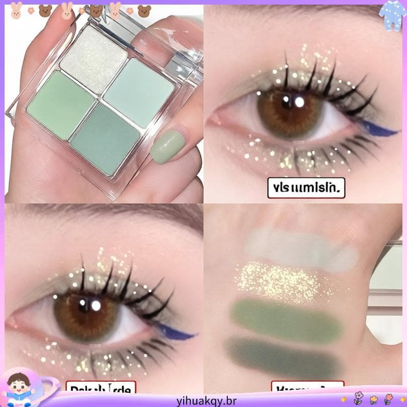 Coleção 7.000 Pessoas Baixo Saturado Leite de Menta Verde!Paleta de sombras de quatro cores transparente piscando suave
