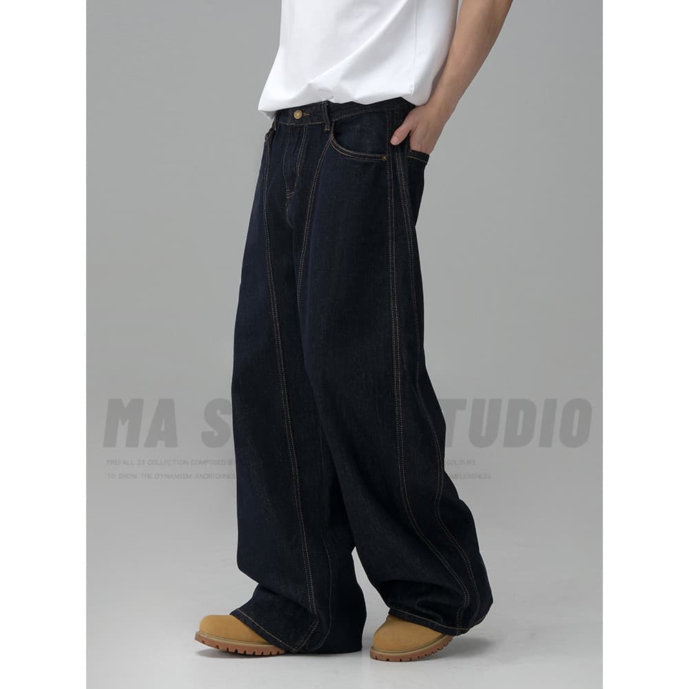 2026 outono novo estilo americano Retro perna larga solta Machete calças masculinas Street Wear estilo folgado orelha ve