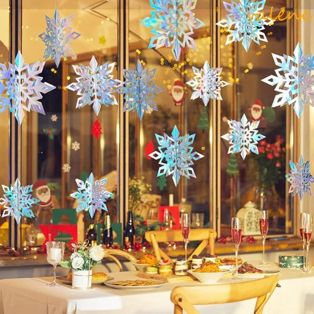 VALENE 6 Pçs/Set Pingente De Floco De Neve De Papel 3D De Natal , Com Corda DIY Árvore Tridimensional