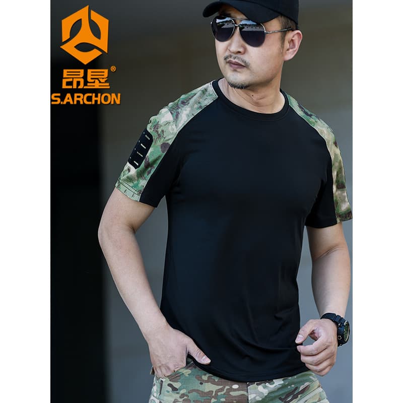 Anken ao ar livre de secagem rápida camiseta de manga curta masculina verão solto em torno do pescoço transpiração respi