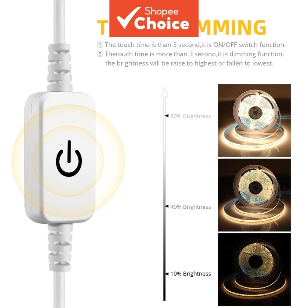 Fita de LED COB USB 5V | Fita flexível regulável ao toque 320 LEDs para retroiluminação de TV e decoração interna