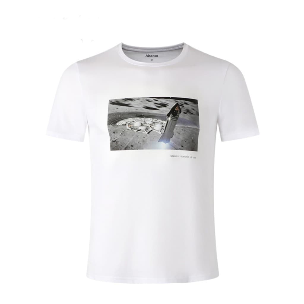 Algodão puro respirável americano espaço-x nave espacial Street Wear em torno do pescoço de manga curta na moda camiseta