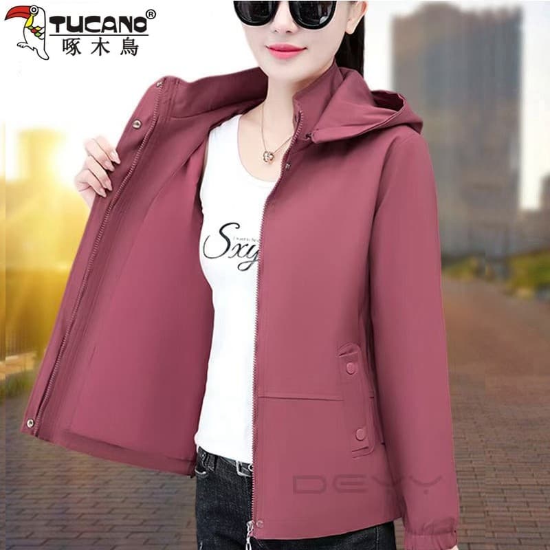 Woodpecker jaqueta curta feminina primavera outono 2024 novo estilo mãe usar Casual jaqueta solta All-Match jaqueta