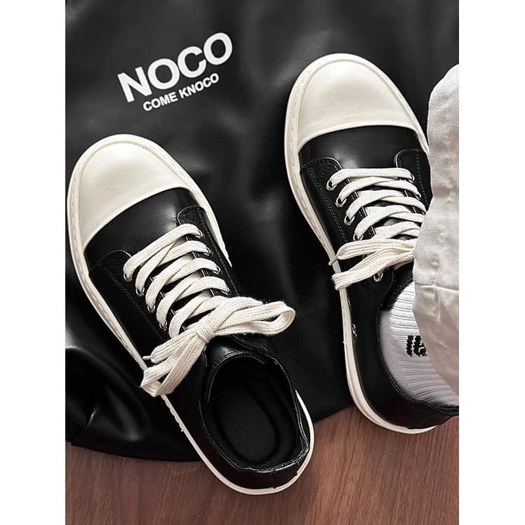 2025 novo estilo de cano baixo preto branco tênis minimalista leite fragrância sola alta rua Derby sapatos masculinos am