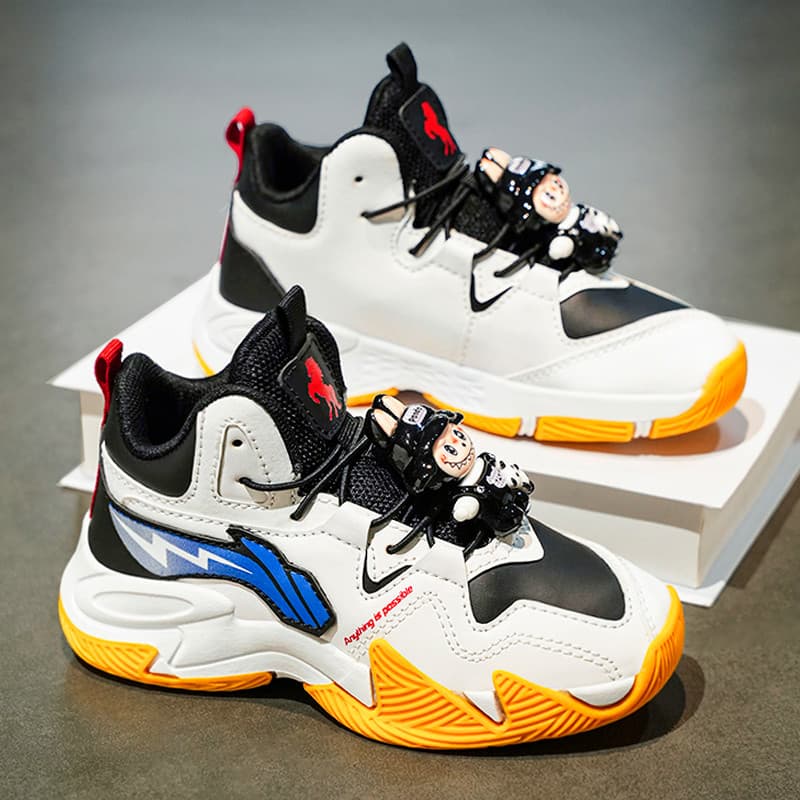 Sapatos infantis meninos tênis de basquete 2026 novo estilo primavera couro infantil impermeável antiderrapante tênis de