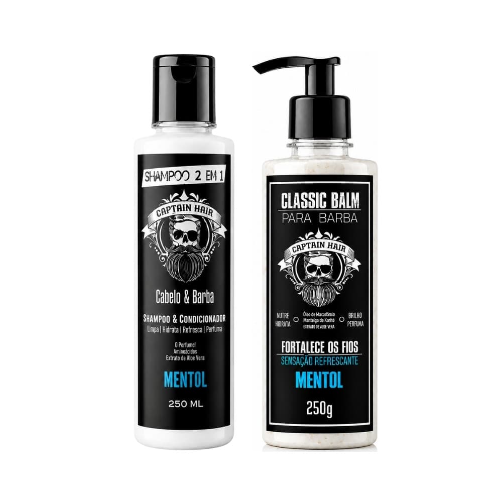 Kit Shampoo 2x1 Cabelo & Barba e Balm Barba 250g Captain Hair