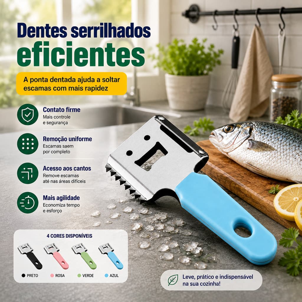 Removedor de Escamas de Peixe Inox 410 Resistente com Design Prático e Função Descascador para Casa e Cozinha