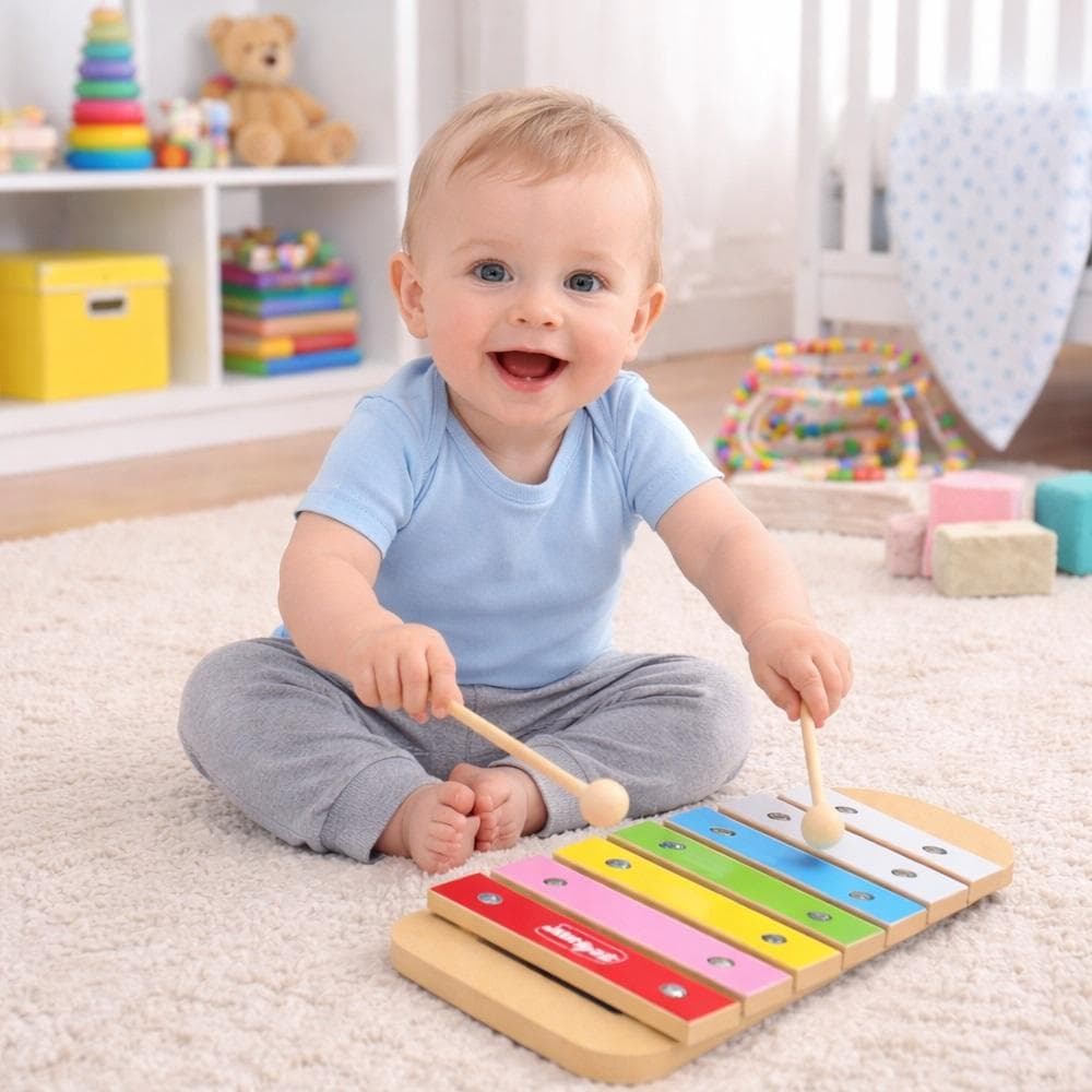 XILOFONE INFANTIL METALOFONE TECLADO BEBE BRINQUEDO MUSICAL 7 NOTAS COLORIDAS EM MADEIRA 2 BAQUETAS PEDAGOGICO BEBE ESCO