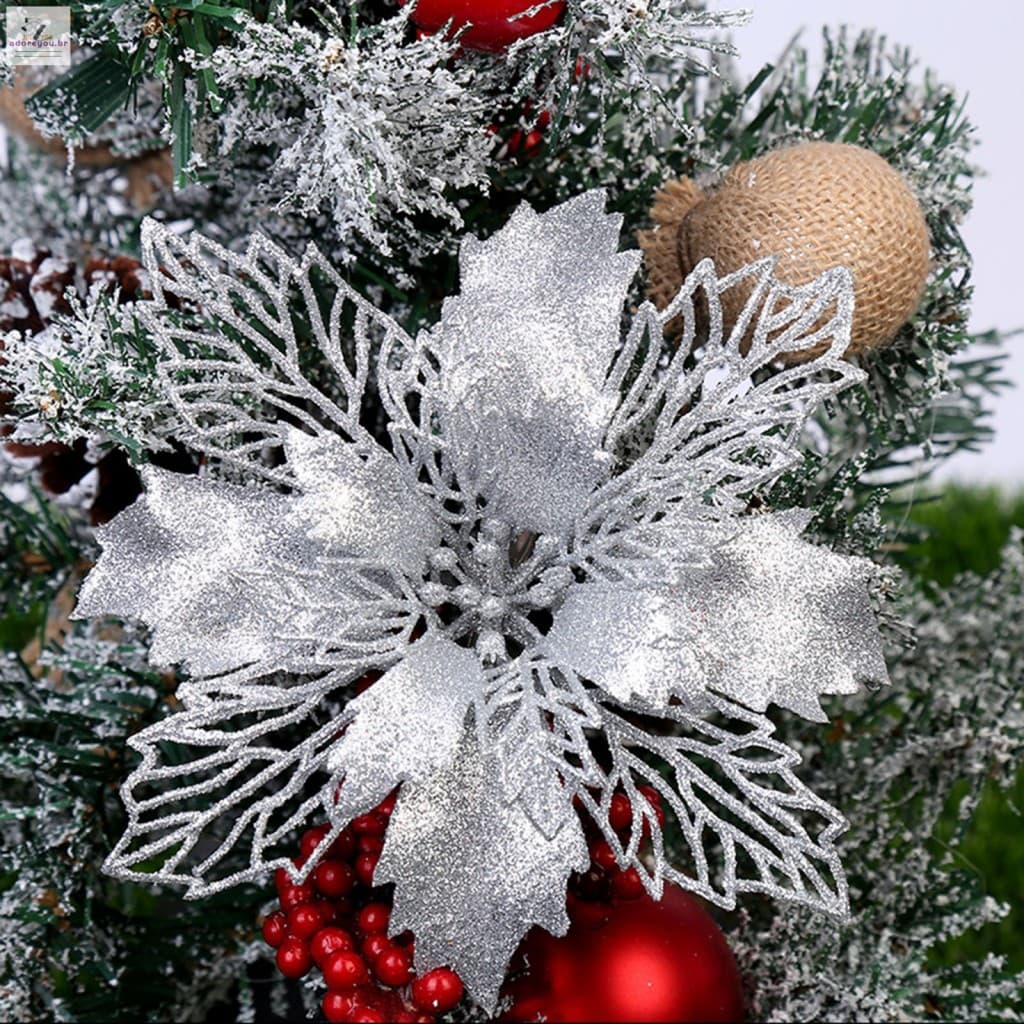 Decoração De Guirlanda De Natal Com Glitter E Design De Flores Ocas Para Festas De Fim De Ano Pacote De 10