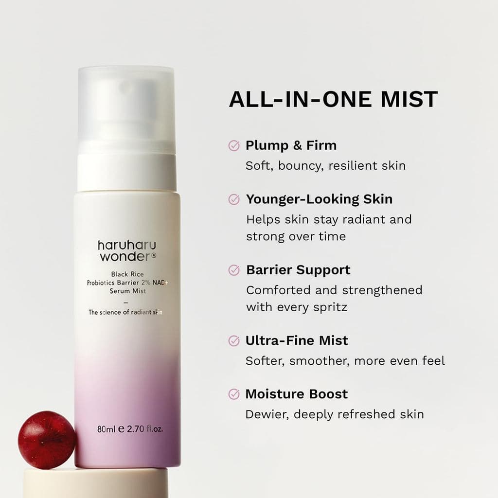 haruharu Wonderk Rice Probiotics 2% NAD+ Serum Mist, Névoa Ultra-Fina, Hidratante e Preenchedor, Suporte à Barreira, Par