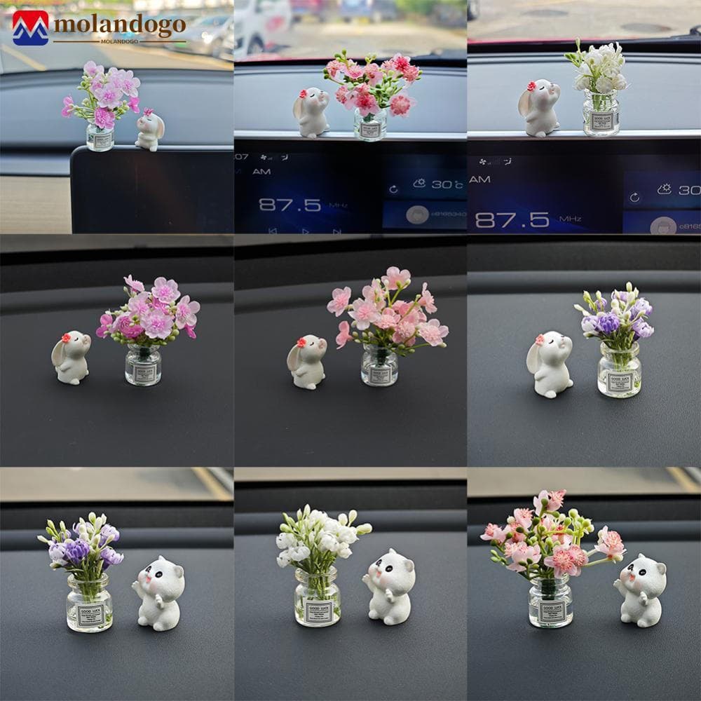 Milandogo 2 Peças Enfeites De Decoração De Carro Vaso De Jasmim Micro Paisagem Coelho Interiores L3W4