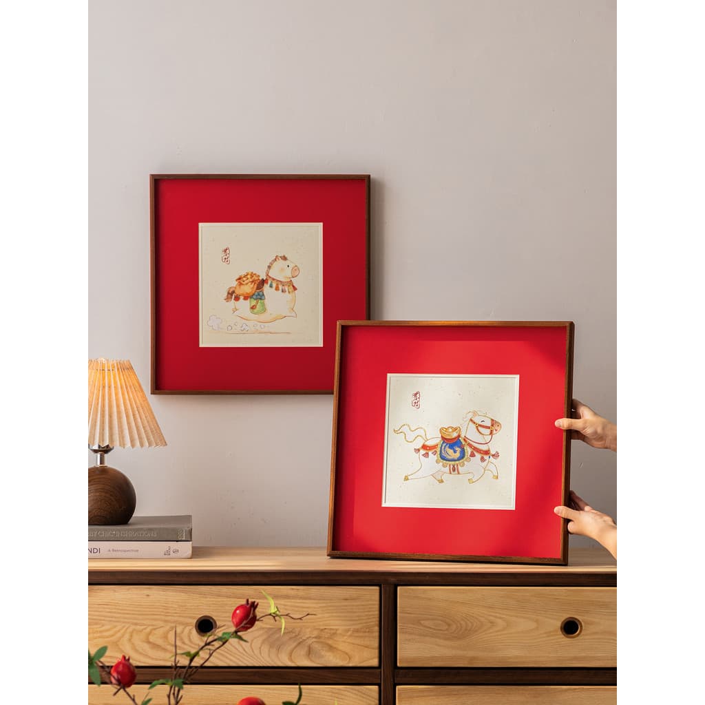 Novo cavalo fofo chinês auspicioso ano novo sala de estar sofá fundo decoração de parede pintura luz luxo High-End entra