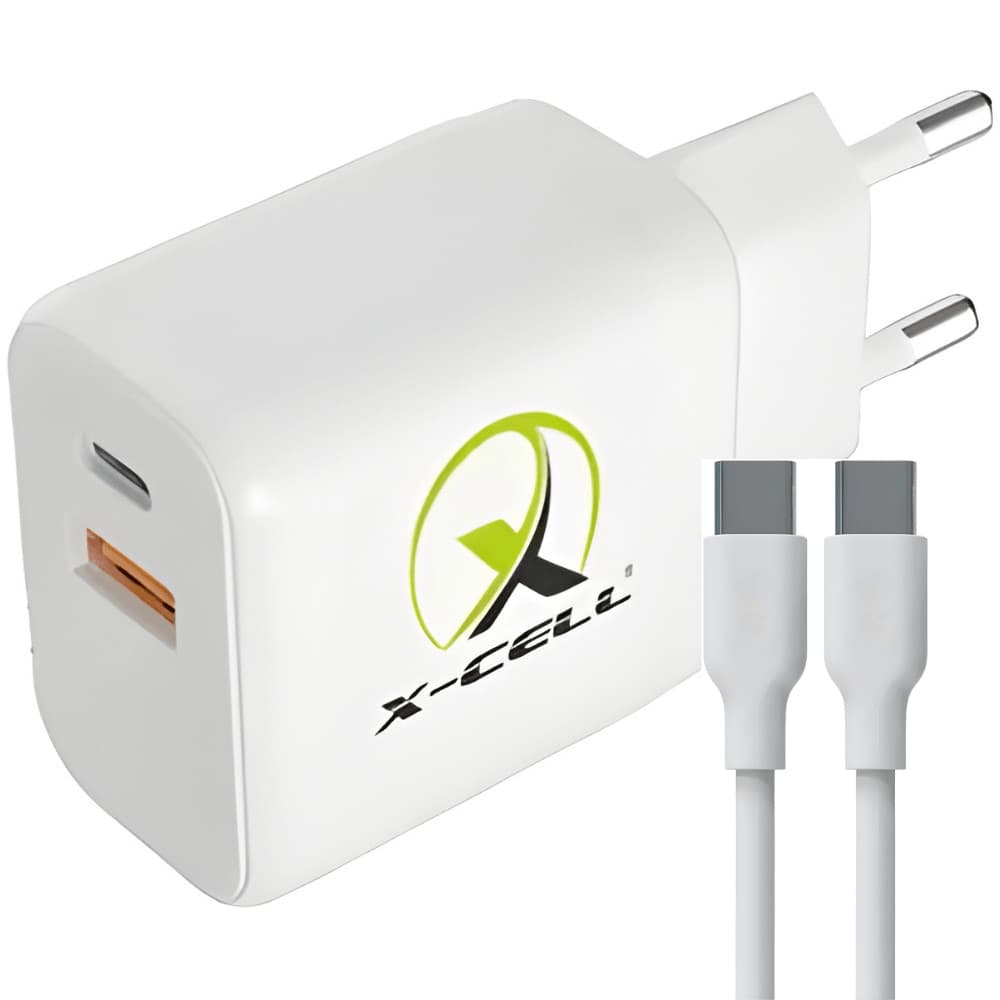 Carregador Turbo PD 40Watts GaN USB-A e USB-C com Cabo USB-C/USB-C