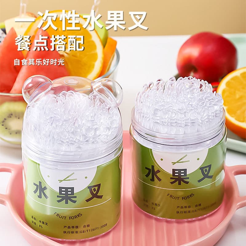 Garfo de frutas descartável engrossado endurecido plástico de qualidade alimentar garfo transparente KTV comercial Moonc