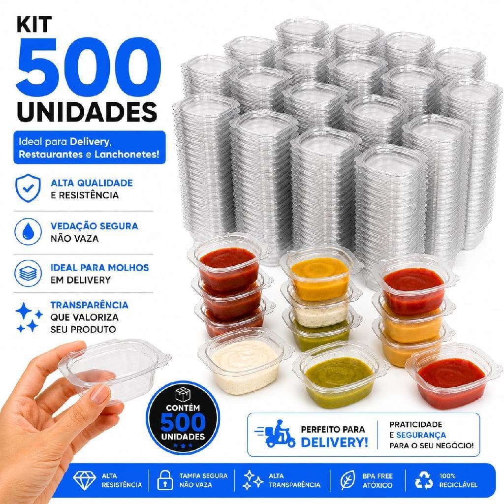 500un Molheira 30ml Descartável Tampa Articulada Pote Molho