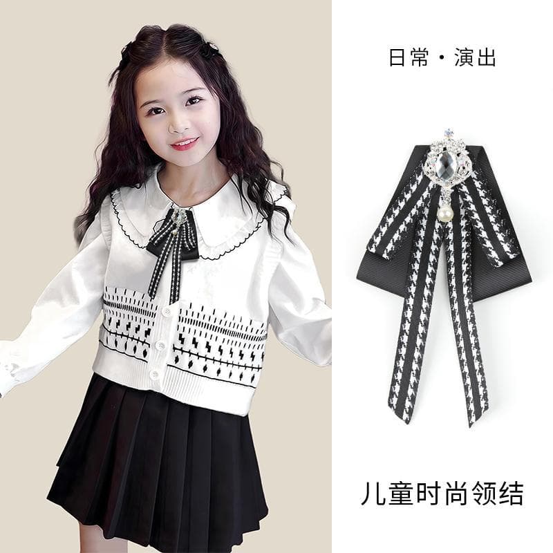 Crianças gravata borboleta meninas camisa gravata borboleta flor estudante desempenho camisa decoração Houndstooth Strea