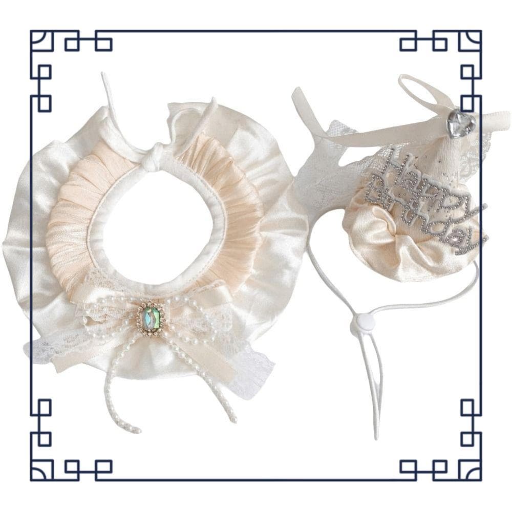 Chapéu De Aniversário Para Animais De Estimação , Coleira Com Laço Detalhe De Diamante , Conjunto De , Roupa De F