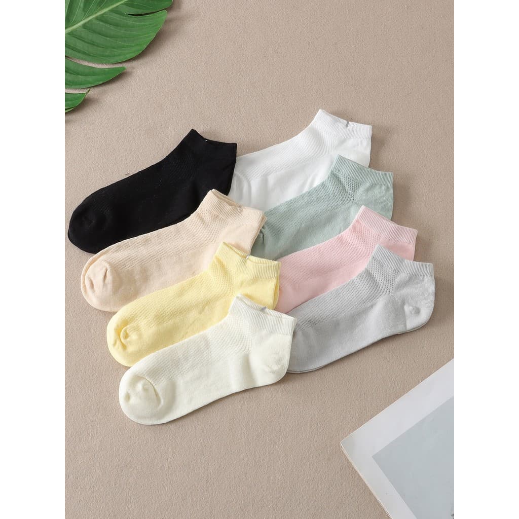 Simples cor sólida malha respirável curto tubo meias femininas verão penteado algodão suor-absorvente meias G15