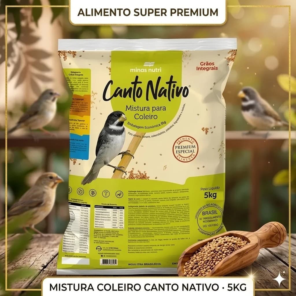 🐦 Mistura Ração Canto Nativo Super Premium Coleiro Papa-Capim 5kg Minas Nutri Pássaros