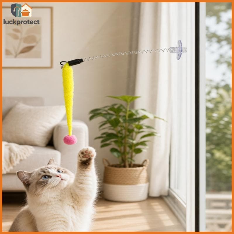 LPHG 5 Unidades De Brinquedo Interativo De Bola De Mola De Pena De Gato Com Varinha De Provocação De Ventosa Para Exercí