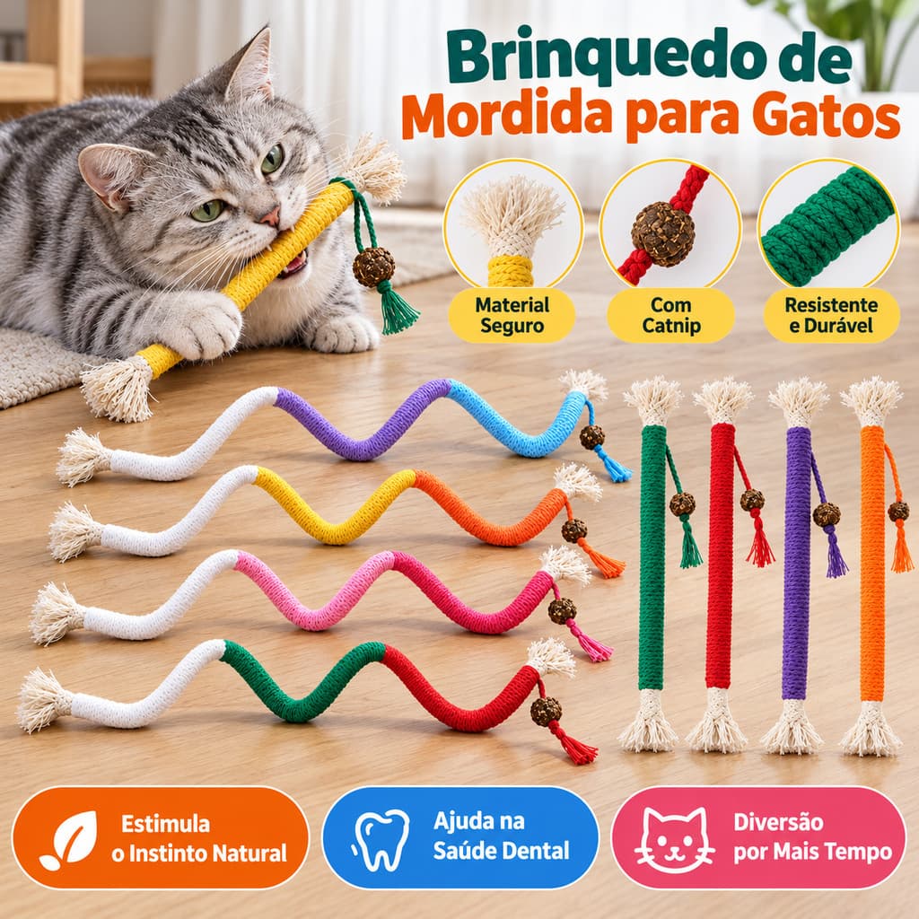 Brinquedo Para Gatos Mordedor Corda De Algodão Matatabi Limpeza Dentes Diversão