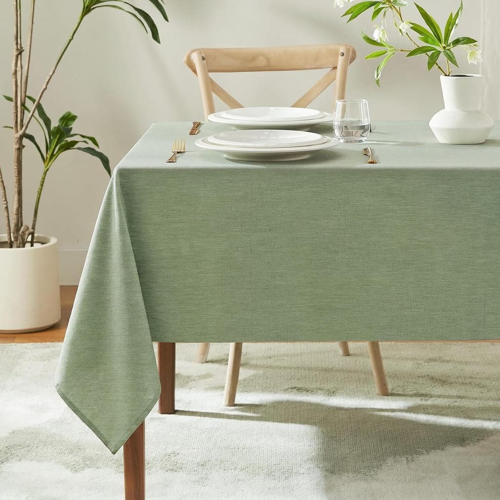 Toalha de mesa retangular de linho texturizado IVAPUPU, cor verde-sálvia, 52 x 70 polegadas, K6DR.