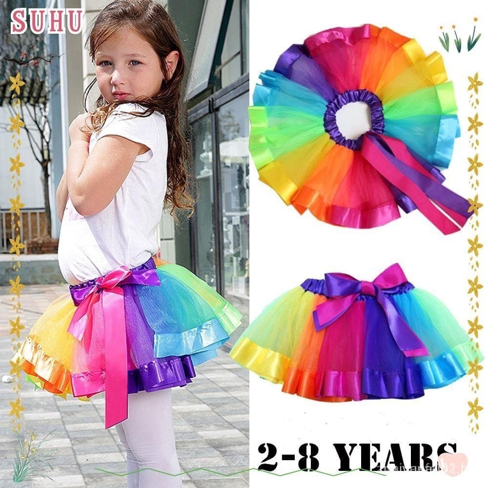 SUHU Saia Tutu Arco-Íris Moda Bebê Menina Princesa