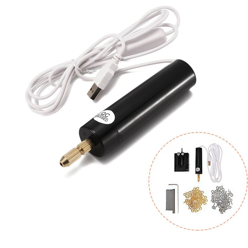 Kit Mini Furadeira Elétrica USB Portátil com 3 Brocas, Furadeira Manual Rotativa para Artesanato, Resina