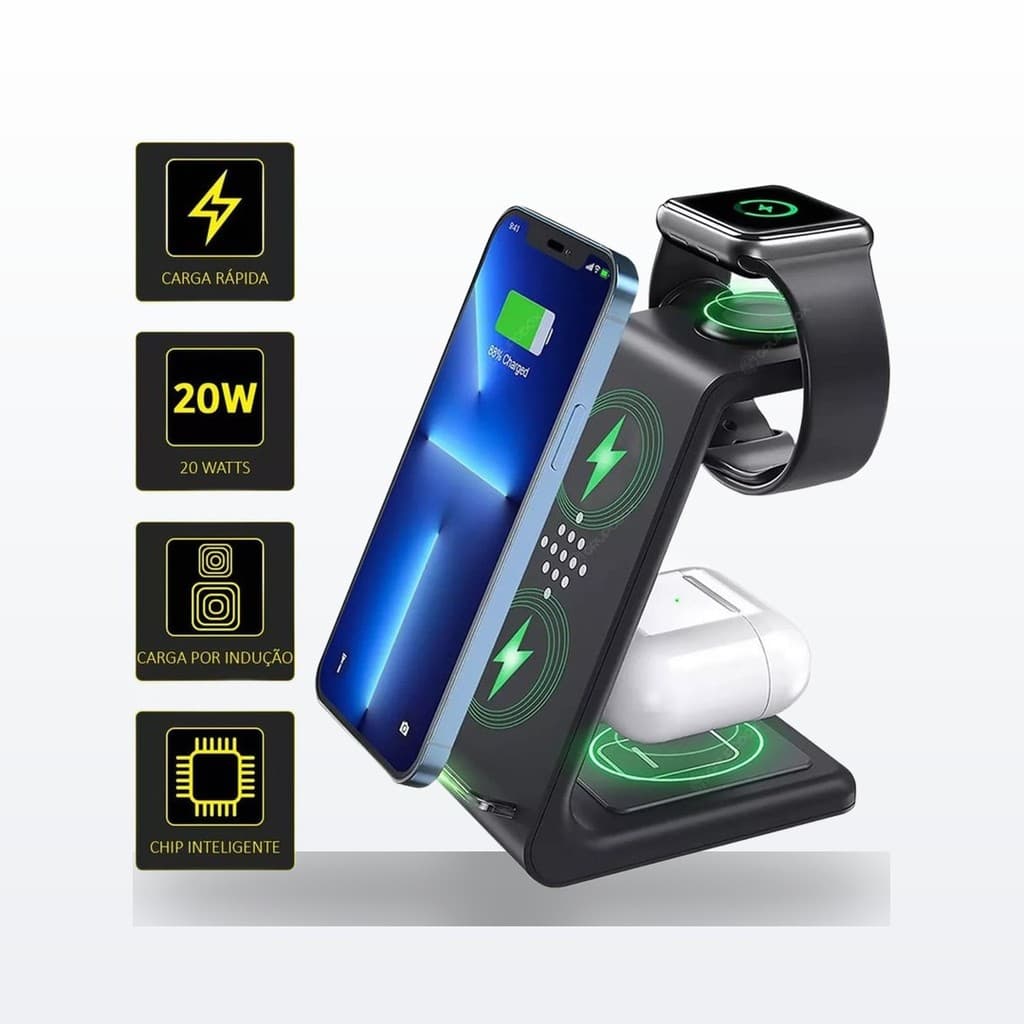 Carregador Portátil por Indução 20W Preto HREB apple watch iphone
