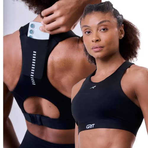 Top Corrida Authen Grit Bossa Nadador Com Bolsos Ajustável Fitness Preto