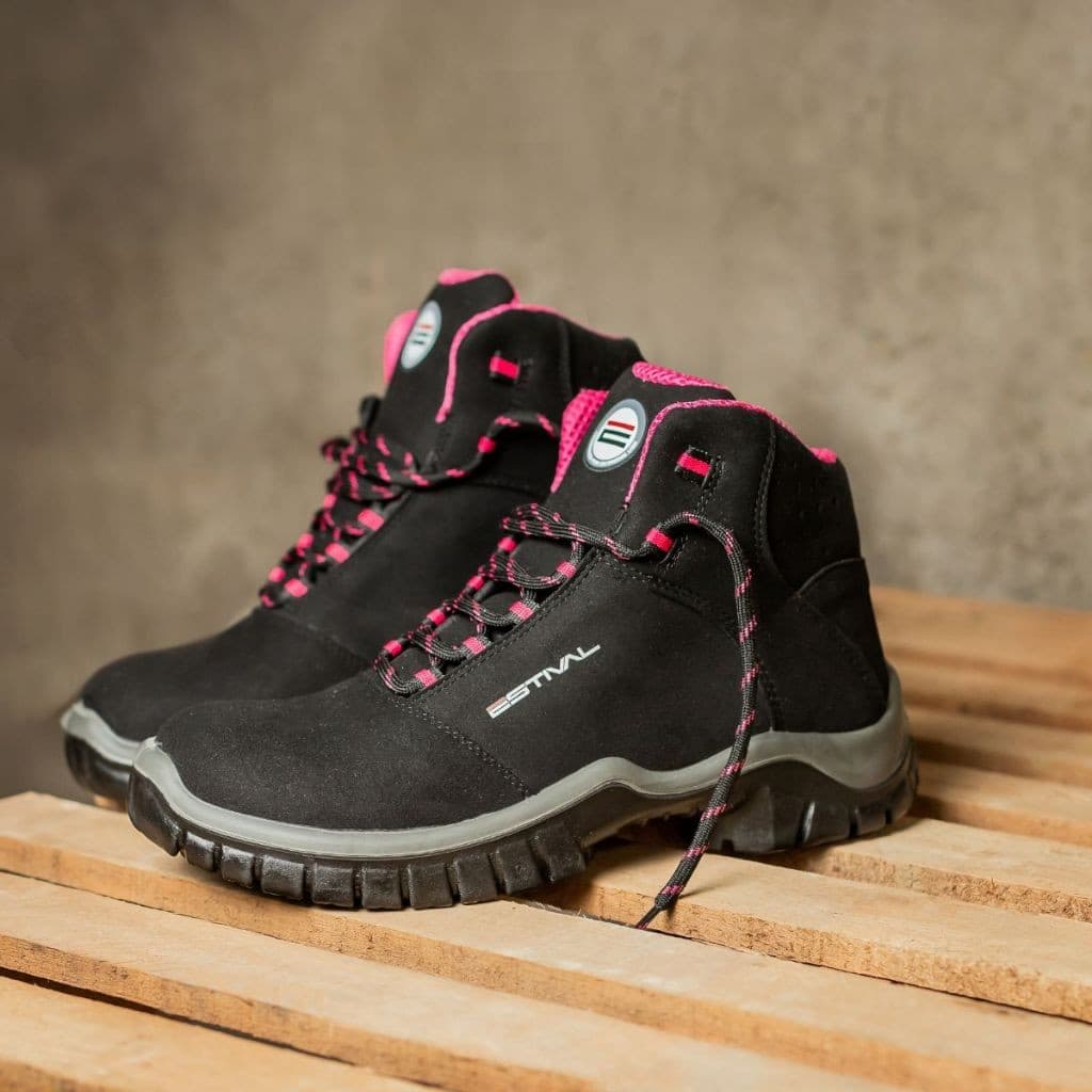 Bota de Segurança em Microfibra Preto e Rosa Estival - Brinde Palmilha PU -  PVC CA 44558