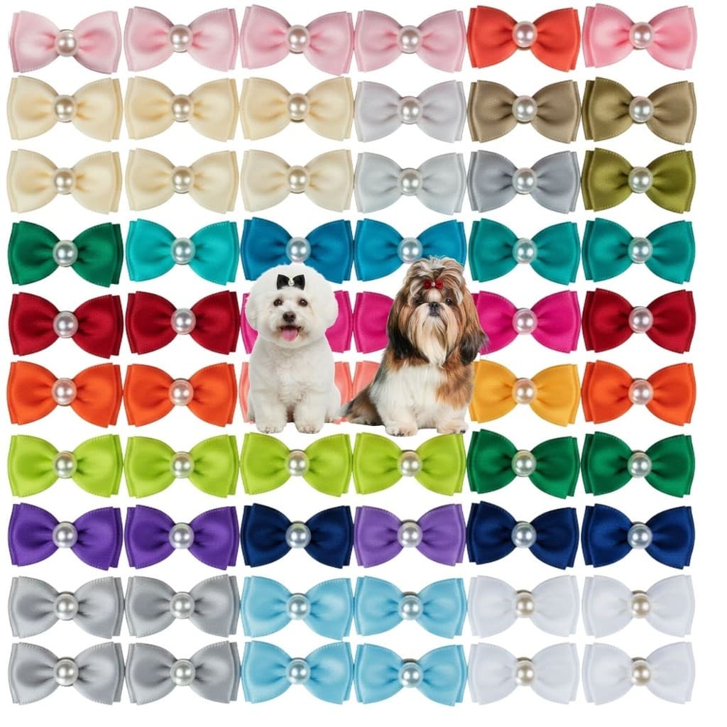 Kit 100 Laços Cetim Premium Atacado Sortidos Pet Shop Banho Tosa p/ Cachorro Cão Pequeno Médio Porte