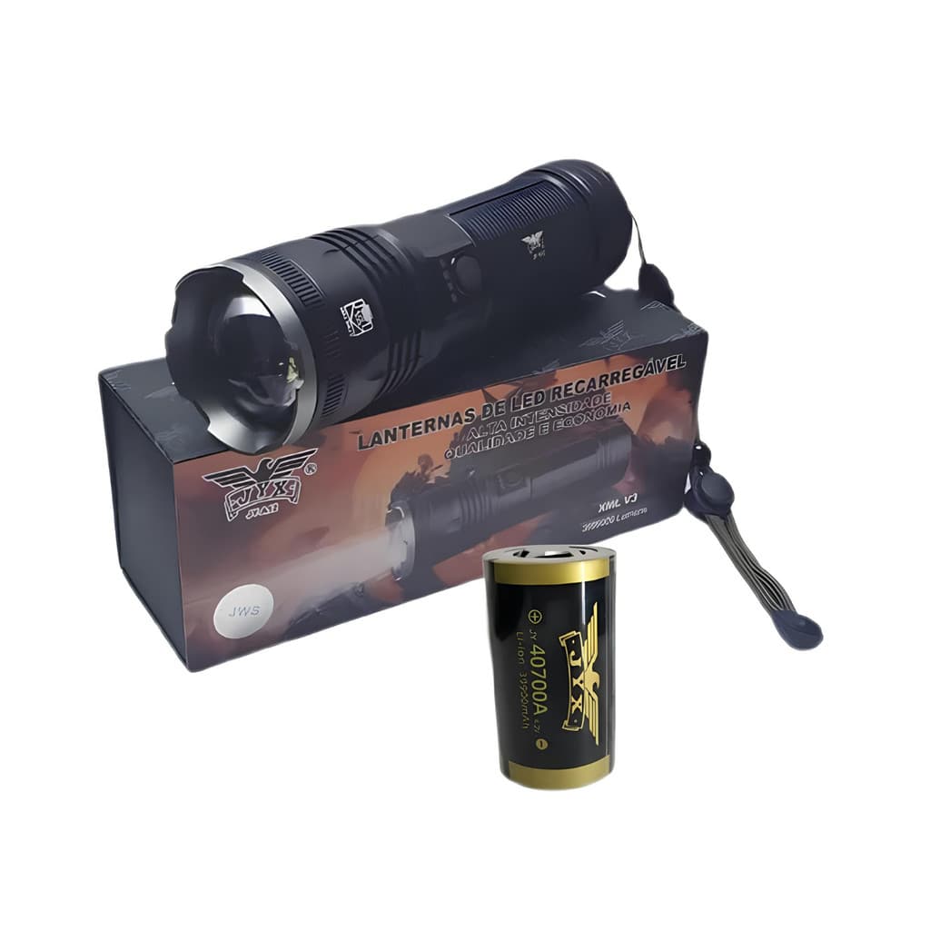 LANTERNA LED JYX RECARREGAVEL COM FOCO AJUSTAVEL JY-A12 XML V3