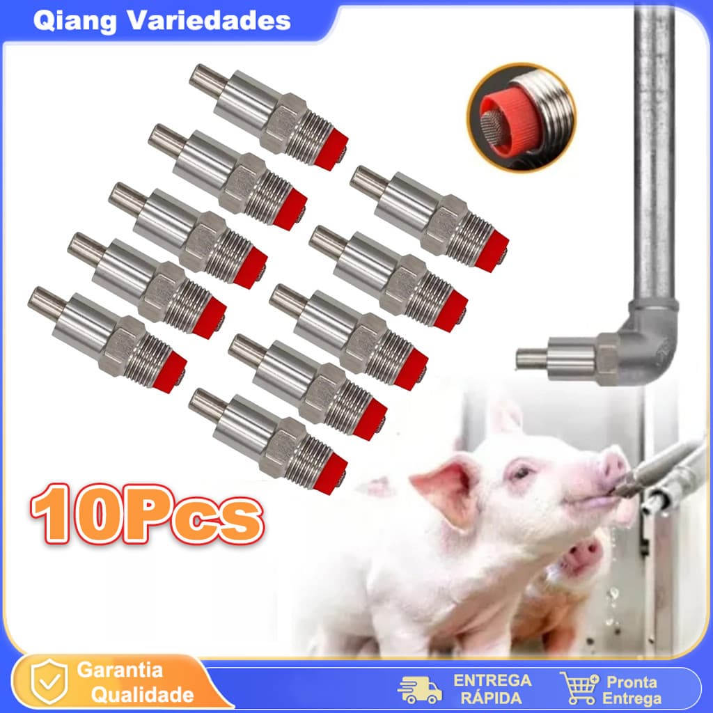 Kit Com 10 Bebedouro Automático De Aço Inoxidável Para Porcos Suínos Chupeta Inox Mordid
