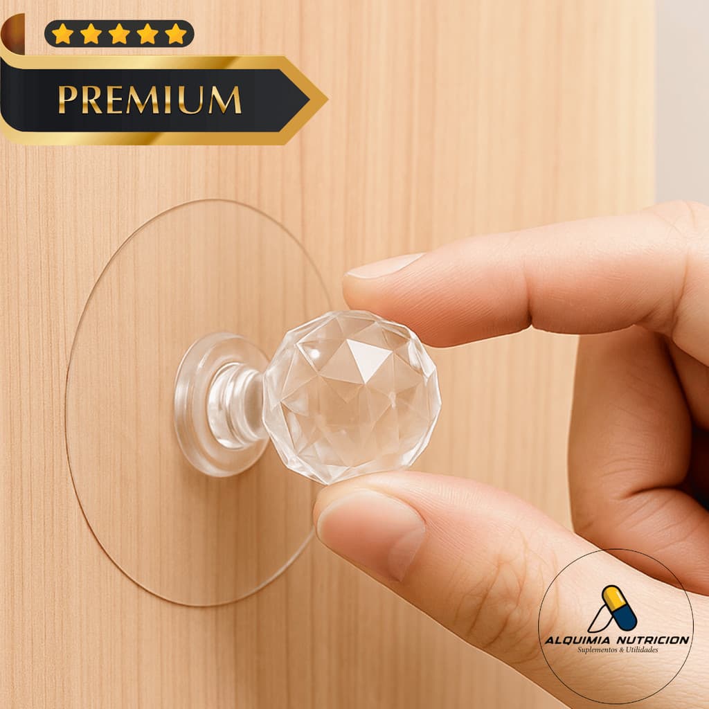 Puxador de Porta | Acrílico Cristal Adesivo Sem Furo | Para Gavetas | Móveis e Banheiro (Kit 2 á 16  Und)