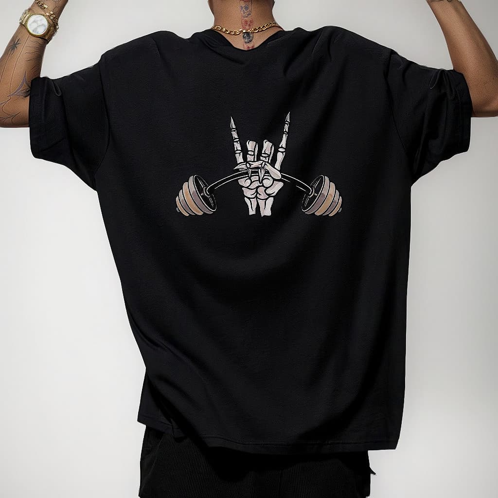 Camiseta Oversized Gym Caveira Peso Blusão Academia Street