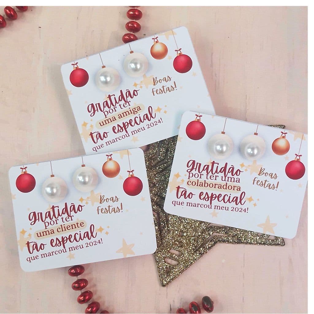 20/30/40 Pares de Brinco Pérola com Cartão/Card de Natal Boas Festas, Mimo, Brinde, Lembrancinhas. Envio Rápido.