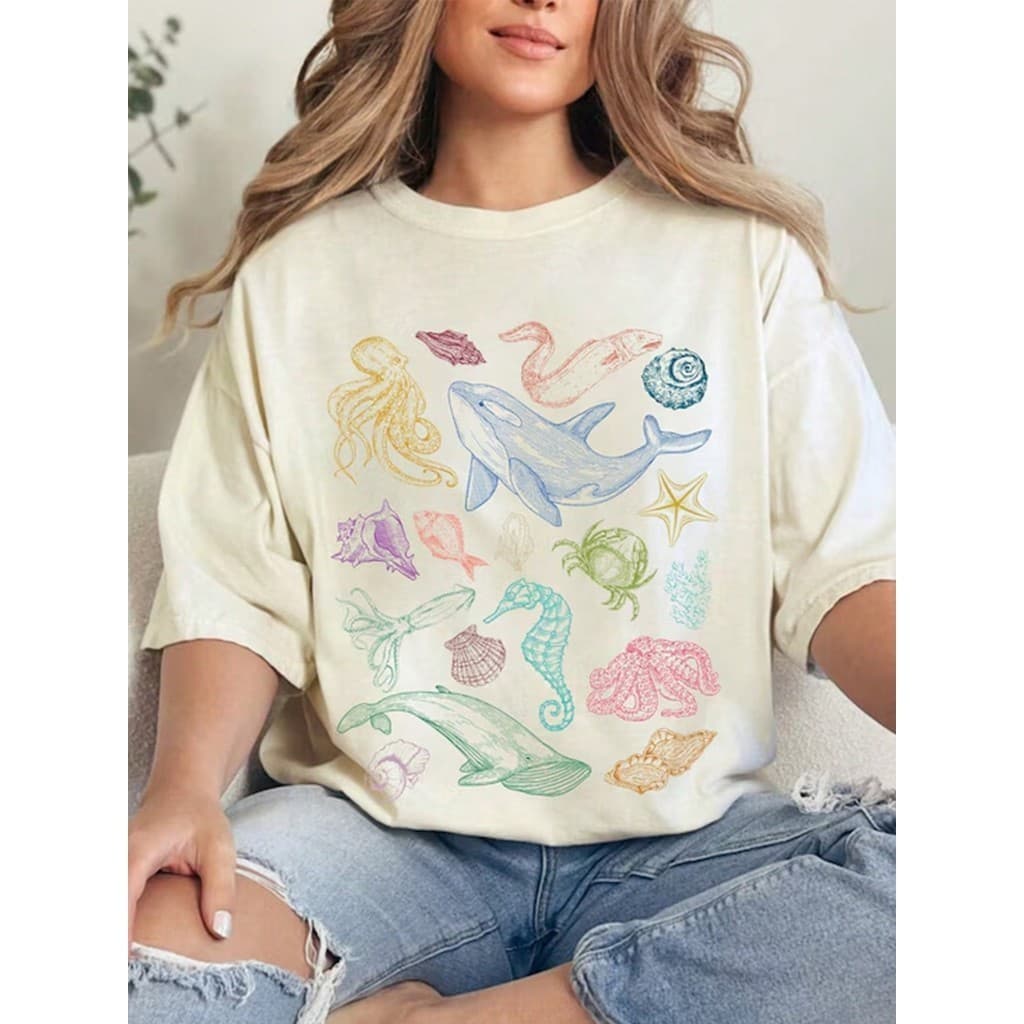 Camiseta  Mar Peixes Tropical  Camisa 100% Algodão  Envio Imediato  Unissex Lançamento Verão 2026