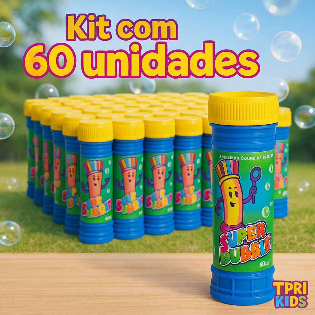 Kit 60 Bolha de Sabão Brinquedo Infantil Festa Aniversário Lembrancinha Brinde Escolar Junina Top